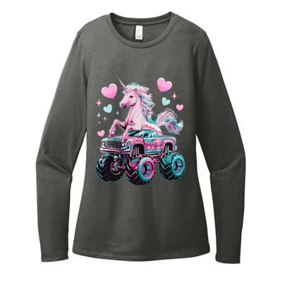 Monster Truck Unicorn Girl Birthday Party Monster Truck Womens CVC Long Sleeve Shirt