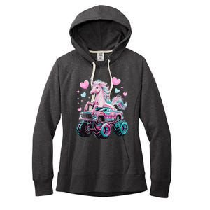 Monster Truck Unicorn Girl Birthday Party Monster Truck Women's Fleece Hoodie