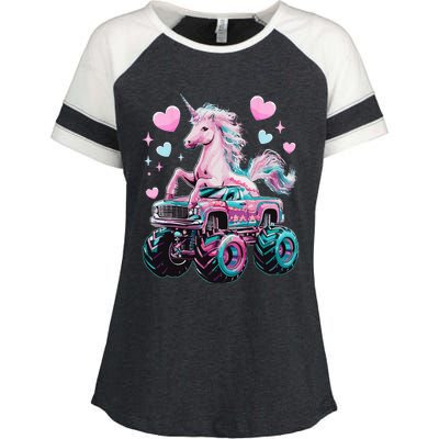 Monster Truck Unicorn Girl Birthday Party Monster Truck Enza Ladies Jersey Colorblock Tee