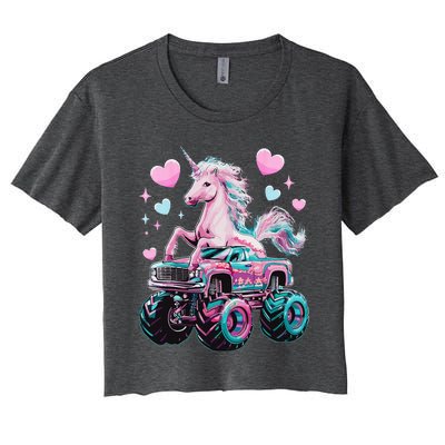 Monster Truck Unicorn Girl Birthday Party Monster Truck Women's Crop Top Tee