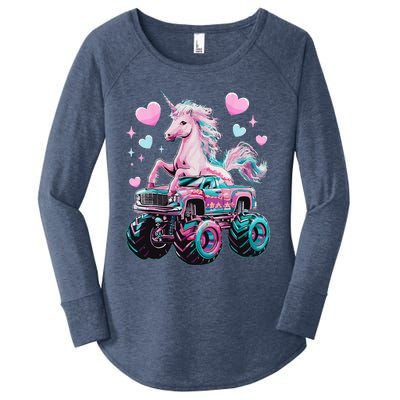 Monster Truck Unicorn Girl Birthday Party Monster Truck Women's Perfect Tri Tunic Long Sleeve Shirt