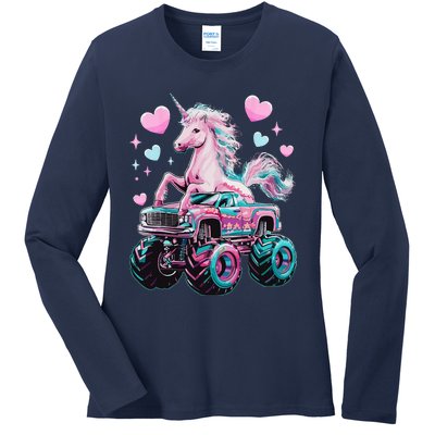 Monster Truck Unicorn Girl Birthday Party Monster Truck Ladies Long Sleeve Shirt