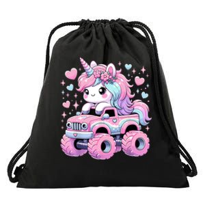 Monster Truck Unicorn Birthday Party Monster Truck Girl Drawstring Bag