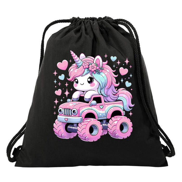 Monster Truck Unicorn Birthday Party Monster Truck Girl Drawstring Bag