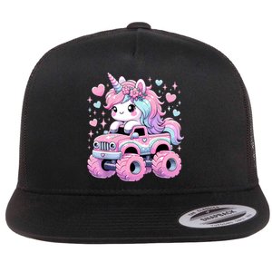 Monster Truck Unicorn Birthday Party Monster Truck Girl Flat Bill Trucker Hat