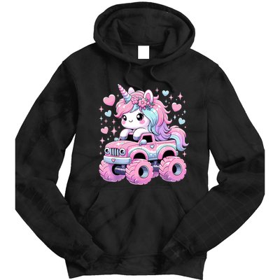 Monster Truck Unicorn Birthday Party Monster Truck Girl Tie Dye Hoodie