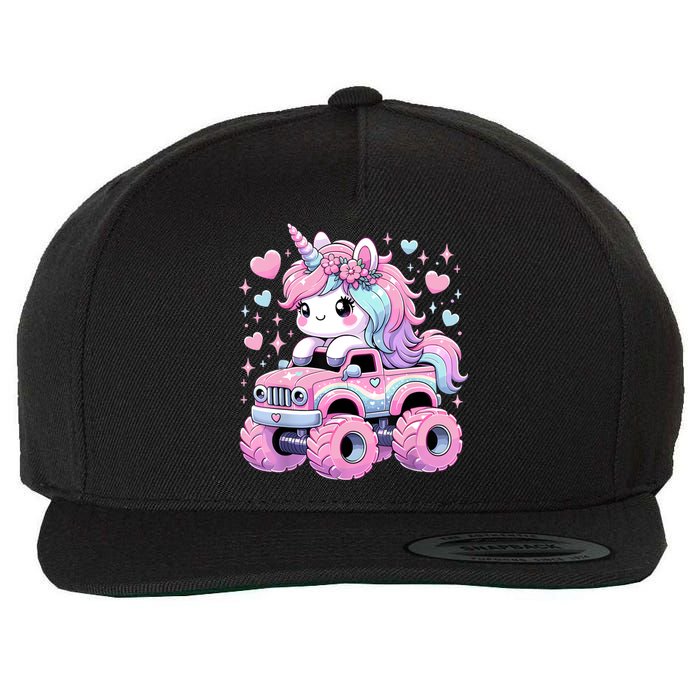 Monster Truck Unicorn Birthday Party Monster Truck Girl Wool Snapback Cap