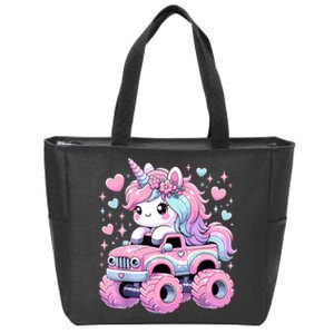 Monster Truck Unicorn Birthday Party Monster Truck Girl Zip Tote Bag