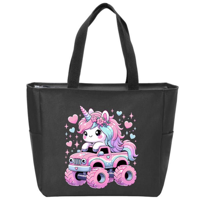 Monster Truck Unicorn Birthday Party Monster Truck Girl Zip Tote Bag