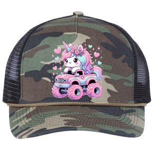 Monster Truck Unicorn Birthday Party Monster Truck Girl Retro Rope Trucker Hat Cap