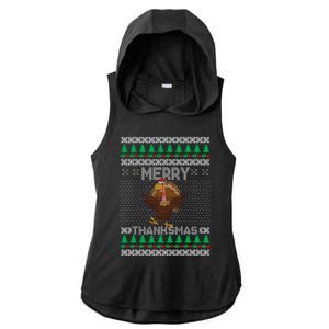 Merry Thanksmas Ugly Christmas Thanksgiving Turkey Ladies PosiCharge Tri-Blend Wicking Draft Hoodie Tank