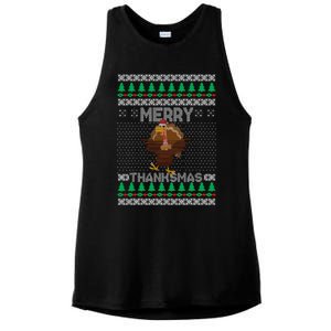 Merry Thanksmas Ugly Christmas Thanksgiving Turkey Ladies PosiCharge Tri-Blend Wicking Tank