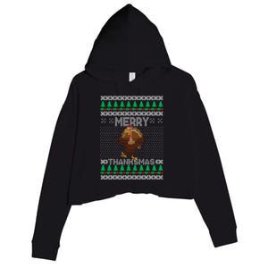 Merry Thanksmas Ugly Christmas Thanksgiving Turkey Crop Fleece Hoodie