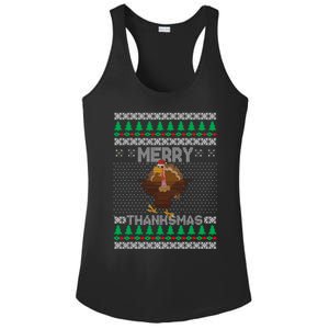 Merry Thanksmas Ugly Christmas Thanksgiving Turkey Ladies PosiCharge Competitor Racerback Tank