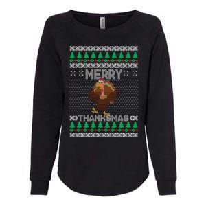 Merry Thanksmas Ugly Christmas Thanksgiving Turkey Womens California Wash Sweatshirt