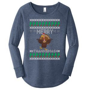 Merry Thanksmas Ugly Christmas Thanksgiving Turkey Women's Perfect Tri Tunic Long Sleeve Shirt