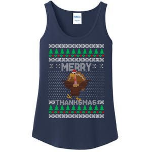 Merry Thanksmas Ugly Christmas Thanksgiving Turkey Ladies Essential Tank