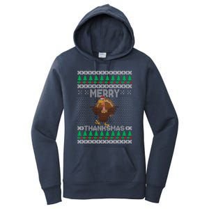 Merry Thanksmas Ugly Christmas Thanksgiving Turkey Women's Pullover Hoodie