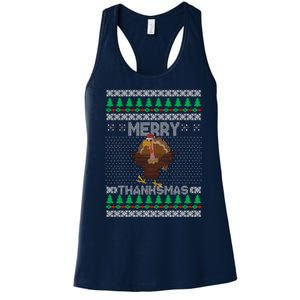 Merry Thanksmas Ugly Christmas Thanksgiving Turkey Women's Racerback Tank