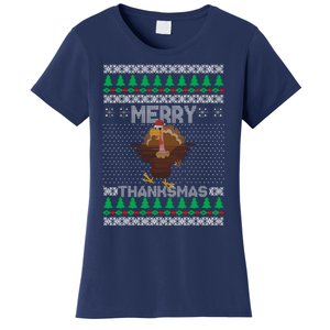 Merry Thanksmas Ugly Christmas Thanksgiving Turkey Women's T-Shirt