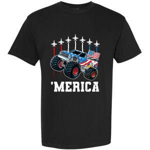 Monster Truck Usa Flag Patriotics Boy 4th Of July Garment-Dyed Heavyweight T-Shirt