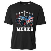 Monster Truck Usa Flag Patriotics Boy 4th Of July Cooling Performance Crew T-Shirt