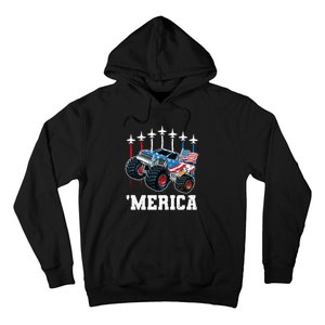 Monster Truck Usa Flag Patriotics Boy 4th Of July Hoodie