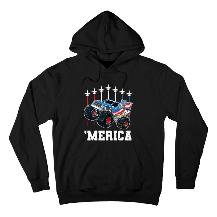 Monster Truck Usa Flag Patriotics Boy 4th Of July Hoodie