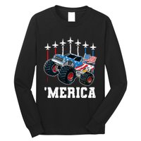 Monster Truck Usa Flag Patriotics Boy 4th Of July Long Sleeve Shirt