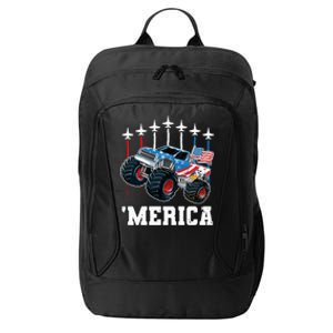 Monster Truck Usa Flag Patriotics Boy 4th Of July City Backpack