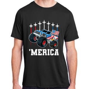 Monster Truck Usa Flag Patriotics Boy 4th Of July Adult ChromaSoft Performance T-Shirt