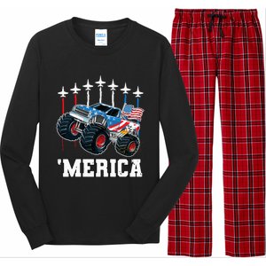 Monster Truck Usa Flag Patriotics Boy 4th Of July Long Sleeve Pajama Set