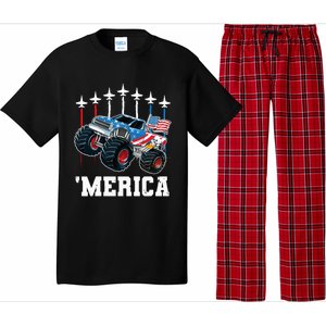 Monster Truck Usa Flag Patriotics Boy 4th Of July Pajama Set