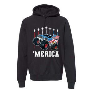 Monster Truck Usa Flag Patriotics Boy 4th Of July Premium Hoodie