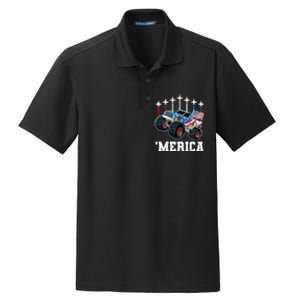 Monster Truck Usa Flag Patriotics Boy 4th Of July Dry Zone Grid Polo