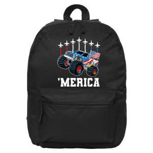 Monster Truck Usa Flag Patriotics Boy 4th Of July 16 in Basic Backpack