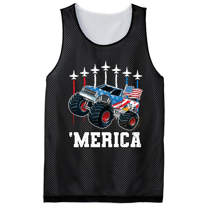 Monster Truck Usa Flag Patriotics Boy 4th Of July Mesh Reversible Basketball Jersey Tank