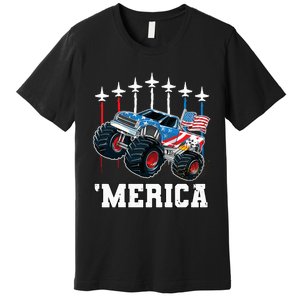 Monster Truck Usa Flag Patriotics Boy 4th Of July Premium T-Shirt