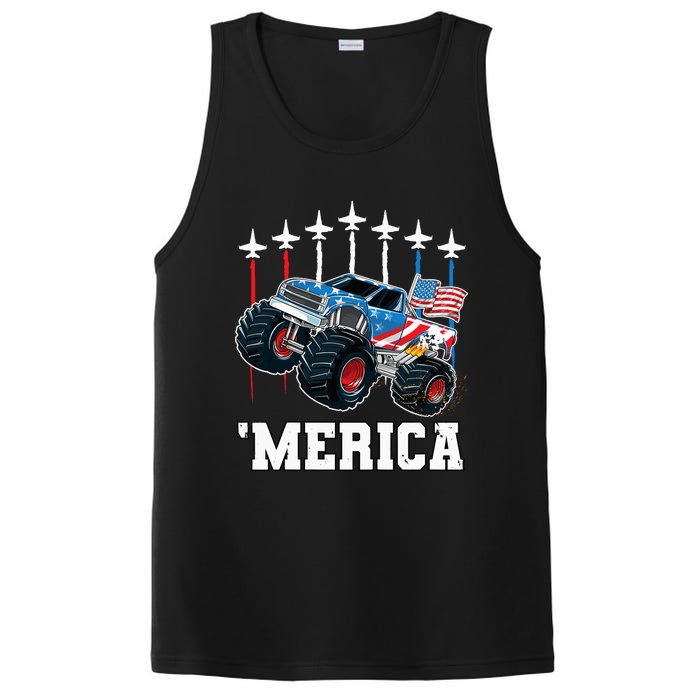 Monster Truck Usa Flag Patriotics Boy 4th Of July PosiCharge Competitor Tank