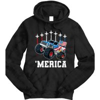 Monster Truck Usa Flag Patriotics Boy 4th Of July Tie Dye Hoodie