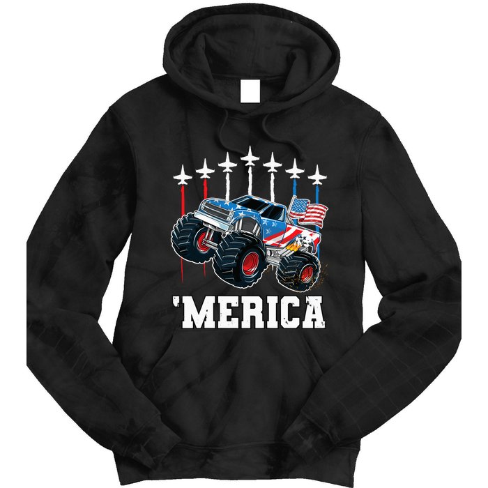 Monster Truck Usa Flag Patriotics Boy 4th Of July Tie Dye Hoodie