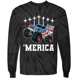 Monster Truck Usa Flag Patriotics Boy 4th Of July Tie-Dye Long Sleeve Shirt