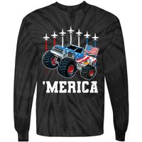 Monster Truck Usa Flag Patriotics Boy 4th Of July Tie-Dye Long Sleeve Shirt