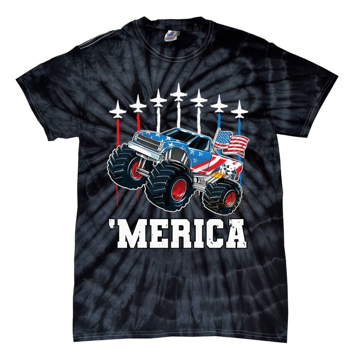 Monster Truck Usa Flag Patriotics Boy 4th Of July Tie-Dye T-Shirt