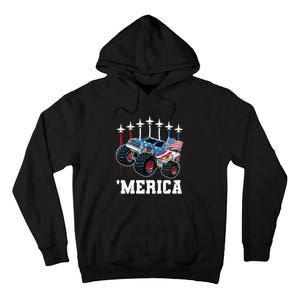 Monster Truck Usa Flag Patriotics Boy 4th Of July Tall Hoodie