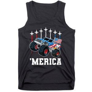 Monster Truck Usa Flag Patriotics Boy 4th Of July Tank Top