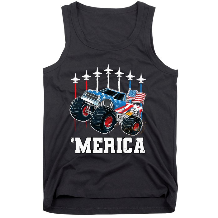 Monster Truck Usa Flag Patriotics Boy 4th Of July Tank Top