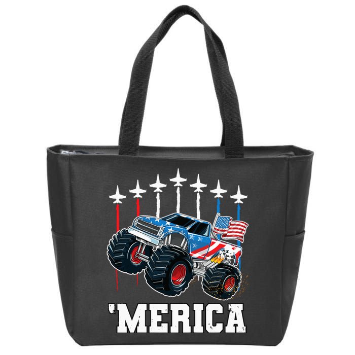 Monster Truck Usa Flag Patriotics Boy 4th Of July Zip Tote Bag