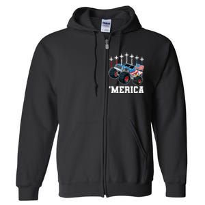 Monster Truck Usa Flag Patriotics Boy 4th Of July Full Zip Hoodie