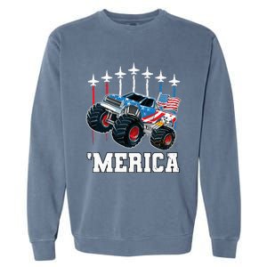 Monster Truck Usa Flag Patriotics Boy 4th Of July Garment-Dyed Sweatshirt